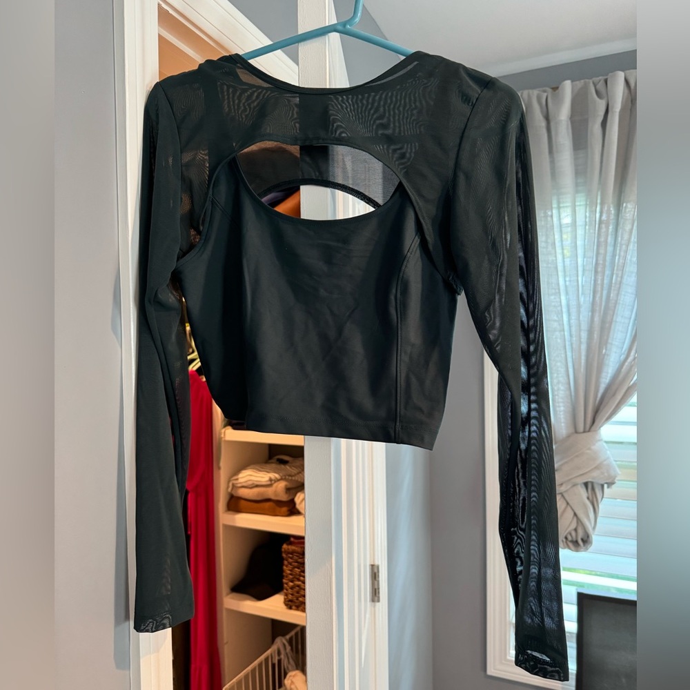 Teal Cropped Athletic Top with Shear Overlay